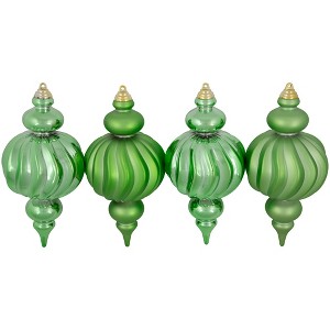 Northlight Commercial Size Shatterproof 2-Finish Finial Christmas Ornaments - Green -10" - 4ct - 1 of 4
