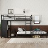 TIRAMISUBEST Queen over Queen Size Bunk Bed with Built-in Wardrobe, L-Shaped Metal Bunk Bedframe with Bulit-in Desk and Storage Chairs - 2 of 4