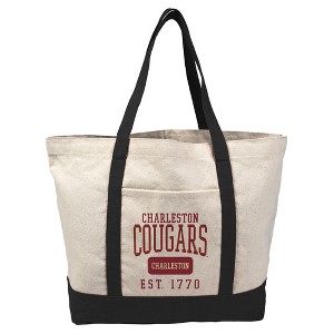 College of Charleston Cougars Established Date Canvas Tote Bag With External Pocket, Reusable Shoulder Bag for Shopping, School, Beach - 1 of 4