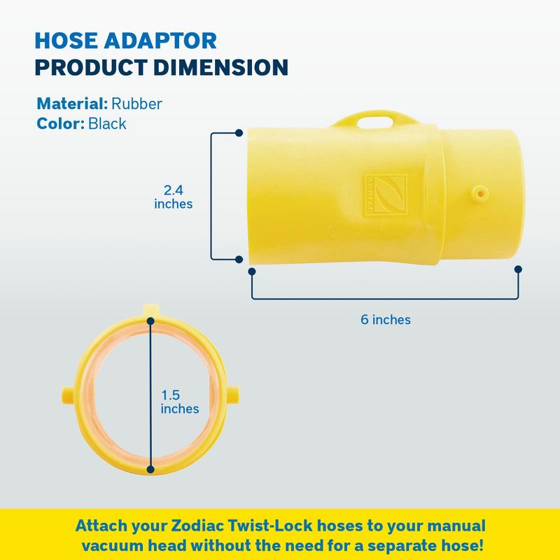 Zodiac R0697100 Plastic Hose Adaptor for Manual Swimming Pool Vacuum Cleaner Head, Yellow, Accessory Only, 3 of 7