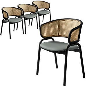 LeisureMod Upholstered Dining Chair in Leather with Wickered Back and Stainless Steel Legs Ervilla Series Set of 4 - 1 of 4