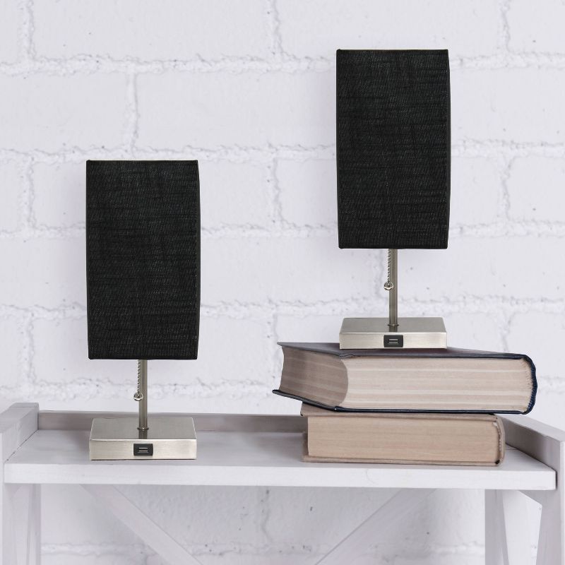 2pk Petite Stick Lamps with USB Charging Port and Fabric Shades - Simple Designs, 3 of 10