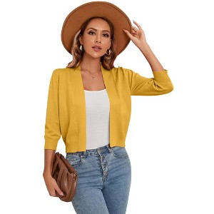BLUEMING Womens Soft Knit Sweater Cardigan Bracelet Sleeve Open Front Cardigan Above Hip Length Cardigan - 1 of 4