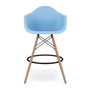 HomeRoots 28" Light Blue And Brown Heavy Duty Plastic And Solid Wood Low Back Counter Height Bar Chair - 1 of 4