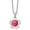 Chisel Stainless Steel Polished Flower with Pink Cat's Eye Pendant on an 18" Cable Chain Necklace - 2 of 4
