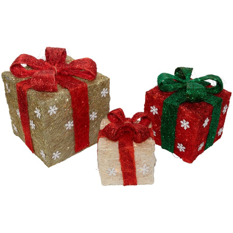 Northlight Set of 3 Lighted Red and Gold Gift Boxes Christmas Outdoor Decorations 10", 5 of 6