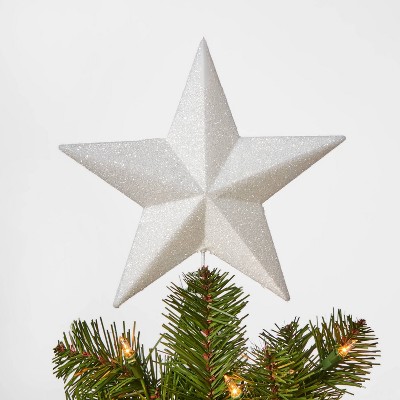 8.5in Unlit Glitter Star Tree Topper White - Wondershop™