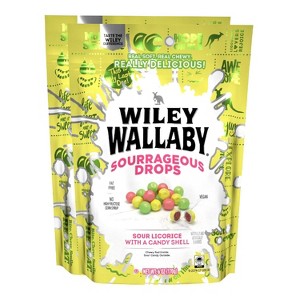 Wiley Wallaby 2 Pack 6 Oz Sourrageous Drops Mix of Watermelon, Green Apple and Lemon Soft & Chewy Licorice with a Candy Shell - 1 of 4