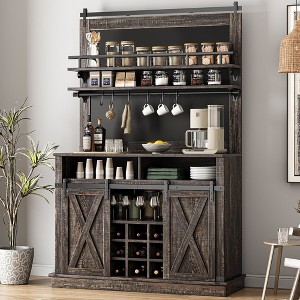 Garvee Coffee Hutch Cabinet Farmhouse Coffee Bar Cabinet 75" Tall Buffet Cabinet with Storage Large Bar Cabinet Kitchen Sideboard - 1 of 4