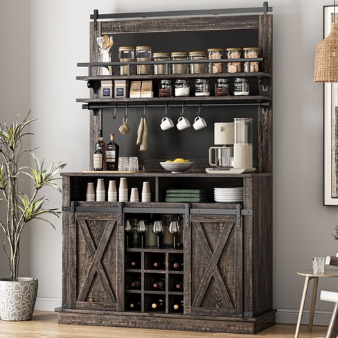 Coffee Hutch Cabinet Farmhouse Coffee Bar Cabinet 75" Tall Buffet Cabinet with Storage Large Bar Cabinet Kitchen Sideboard with Sliding Barn Door - image 1 of 4