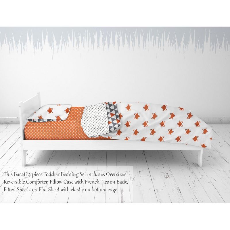 Bacati - Playful Fox Orange Gray 4 pc Toddler Bedding Set, 4 of 9
