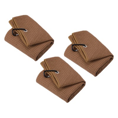 Unique Bargains Super Absorbent Waffle Pattern Tri-Fold Golf Towels with D Clips 3 Pcs