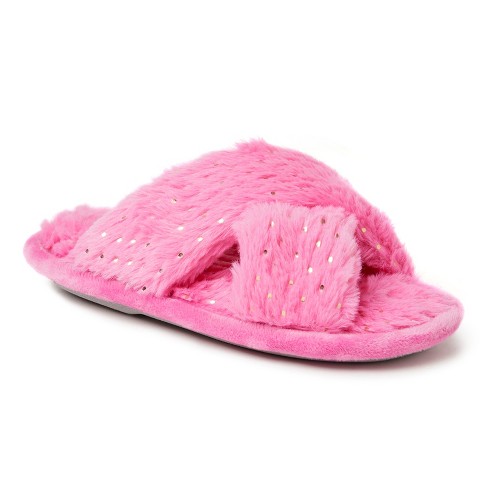 Dearfoams Kids Ava Pile Crisscross Furry Sparkle Slide Slippers : Target