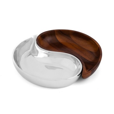 Nambe Divided Server Set, Divided Serving Bowls for Party, Fruit, Veggies, Chip and Dip, Candy or Snacks, Made of Metal Alloy and Acacia Wood