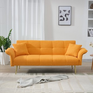 70'' Teddy Fleece 2-in-1 Sofa Bed with Adjustable Arms and Backrest, Modern Living Room Sofa - 1 of 4