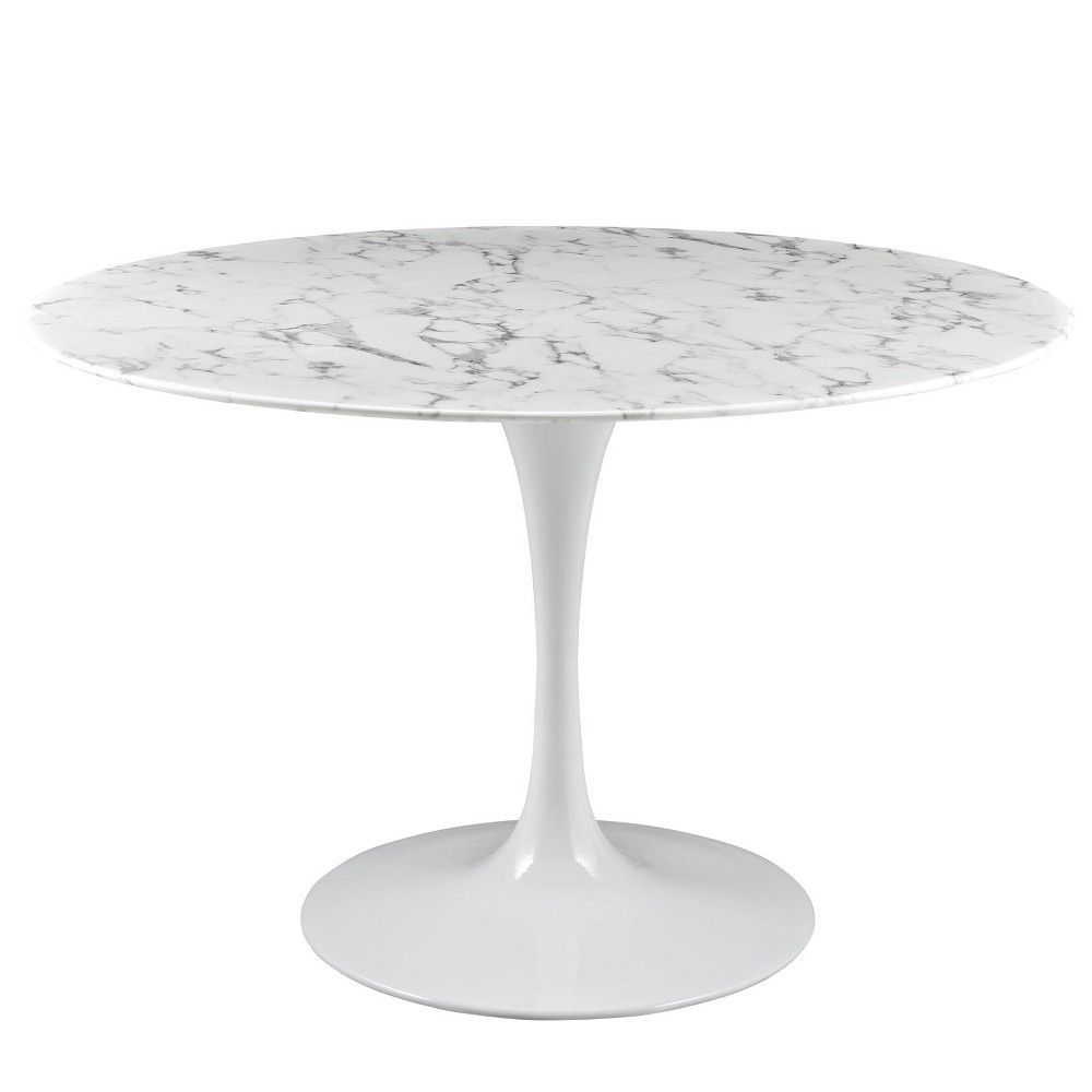 Photos - Dining Table Modway 47" Lippa Round Artificial Marble  White  