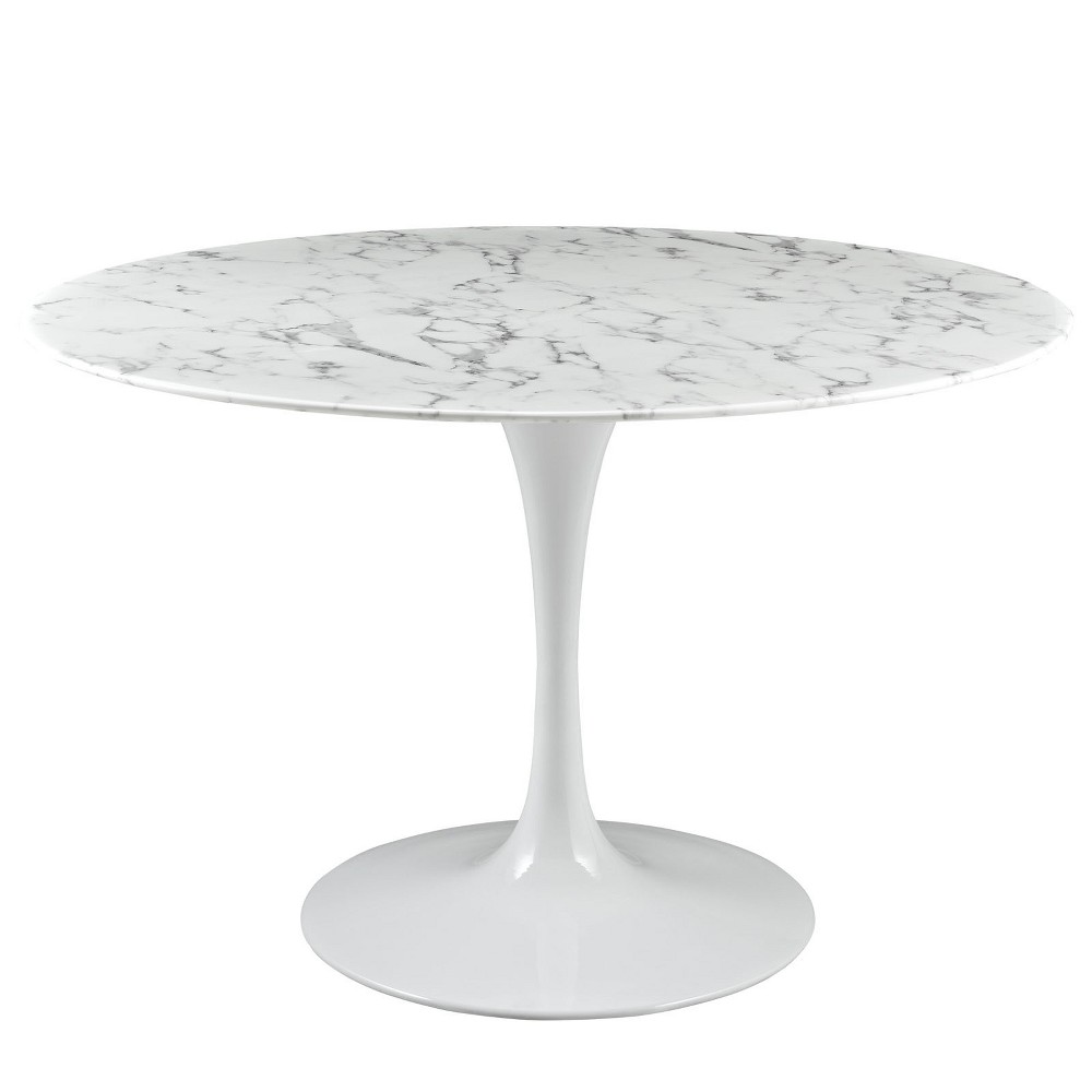 Photos - Garden & Outdoor Decoration Modway 47" Lippa Round Artificial Marble Dining Table White  