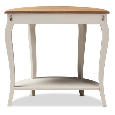 Cordelia 32" White and Natural Wood Demilune Console Table with Storage