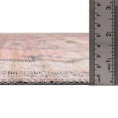 Beige Pink Synthetic Reversible Indoor Runner Rug