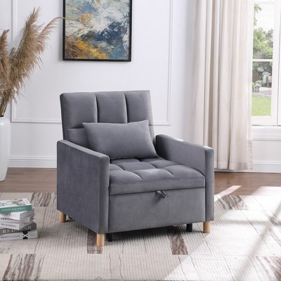 Dsvimoy Accent Chair Convertible Sleeper Chair Adjustable Pillow for Living Room Dorm Apartment, Gray, 46"*27"*13"