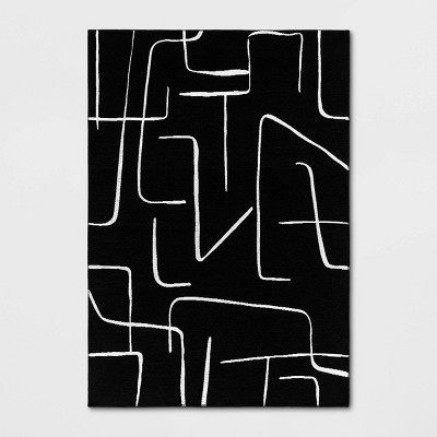 Abstract Lines Outdoor Area Rug Black - Threshold™