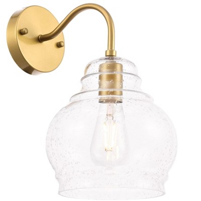 Brass and Clear Seeded Glass Wall Sconce