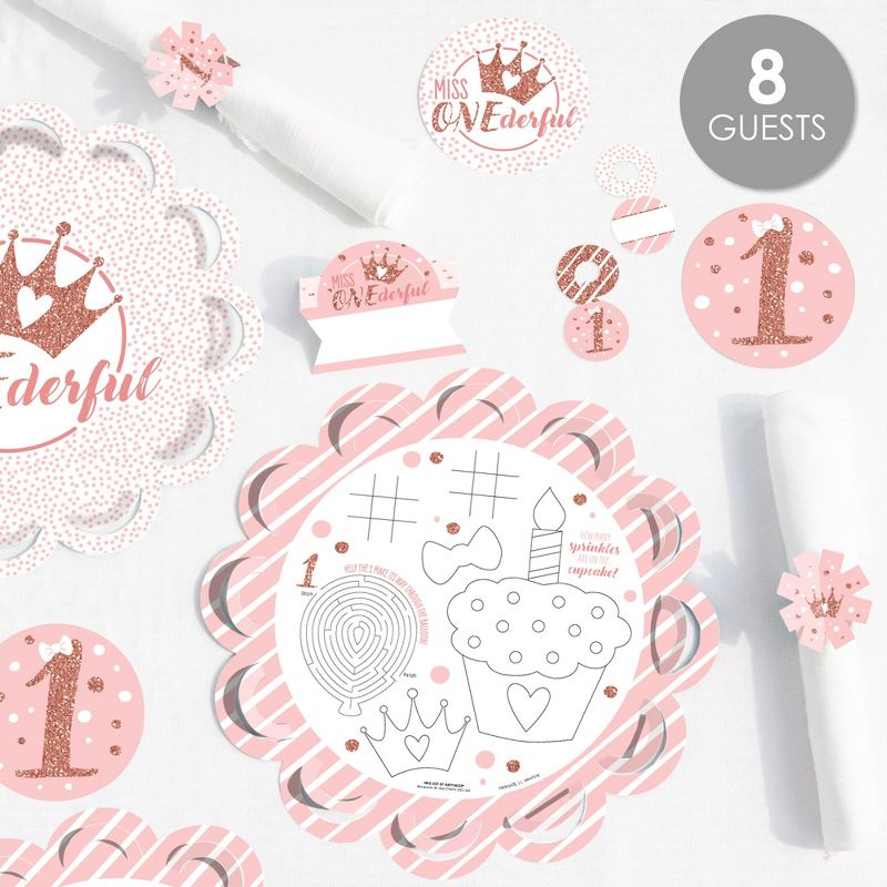 Big Dot of Happiness 1st Birthday Little Miss Onederful - Girl First Happy Birthday Party Supplies Kit - Ready to Party Pack - 8 Guests, 2 of 7