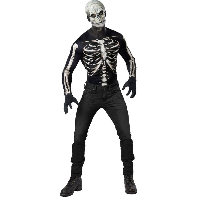 Funworld Skeleton Shirt & Mask Adult Costume Kit | Small/Medium, 1 of 2