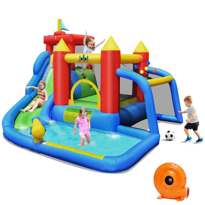 Costway Inflatable Bouncer Water Climb Slide Bounce House Splash Pool w/ Blower, 1 of 11