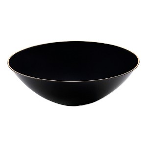 Smarty Had A Party 16 oz. Black with Gold Rim Organic Round Disposable Plastic Soup Bowls (120 Bowls) - 1 of 4