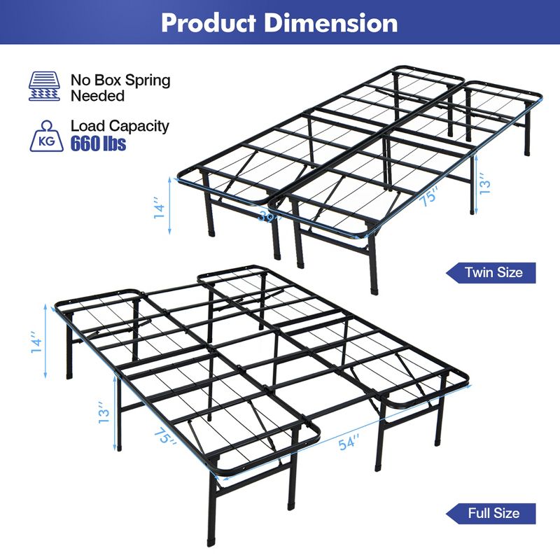 Costway  Folding Metal Platform Bed Frame 13 Inch Mattress Foundation 660 LBS, 4 of 10