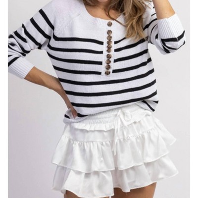 Women's SADLER STRIPED BUTTON KNIT - Annva Fashion