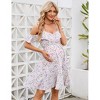 Coolmee Women Summer Maternity Mini Dress Ruffle Off Shoulder Floral Sleeveless Spaghetti Strap Flounce Beach Dress - 2 of 4