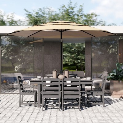 FUFU&GAGA Outdoor Patio Table and Chair Set with 3-layers Umbrella - Available in Gray and Black