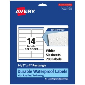 Avery Durable Waterproof Rectangle Labels with Sure Feed, 1-1/3" x 4" - 1 of 4