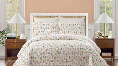 White Floral Reversible Cotton King Quilt Set