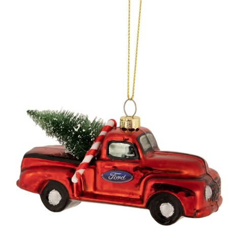 Glass RED PICKUP TRUCK Christmas Ornament 5" Long by Sullivans 