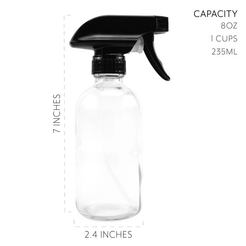 Cornucopia Brands 8oz Clear Glass Spray Bottles 2pk; Boston Round Bottles w/ 3-Setting Adjustable Black Heavy Duty Sprayers & Chalk Labels, 2 of 7