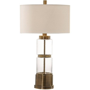 Uttermost Industrial Luxe Table Lamp 31 1/4" Tall Antique Brass Clear Glass White Linen Drum Shade for Living Room Bedroom House - 1 of 3