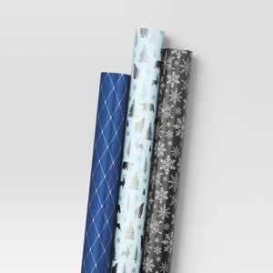 30” 3pk Christmas Premium Wrap Pack Gray/Blue/White - Wondershop™ - 1 of 3