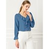 INSPIRE CHIC Women's Office Work Ruffle V Neck Long Sleeve Chiffon Peasant Blouse - 3 of 4