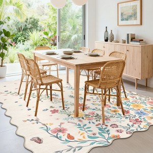 Washable Area Rug: Boho Floral Soft, Non-Slip Farmhouse Style – Living Room, Bedroom, Dining Room, Nursery - 1 of 4