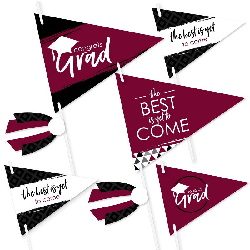 Big Dot of Happiness Maroon Grad - Best is Yet to Come - Triangle Burgundy Graduation Party Photo Props - Pennant Flag Centerpieces - Set of 20, 1 of 10