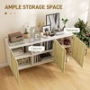 Yukimo Modern Kitchen Island, White and Natural Finish with 3 Woven Rattan Doors and Adjustable Shelves, Suitable for Dining and Kitchen Use - 4 of 4