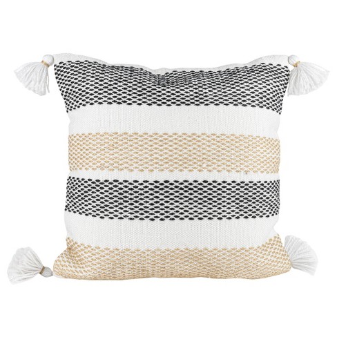 18X18 White + Textured Brown Stripes Throw Pillow