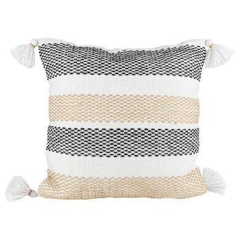 Tan & Black Tick Stripe 18X18 Hand Woven Filled Outdoor Pillow - Foreside Home & Garden