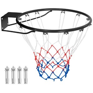 Costway 18" Basketball Rim Wall Door Mounted Basketball Hoop with All Weather Net Black - 1 of 4