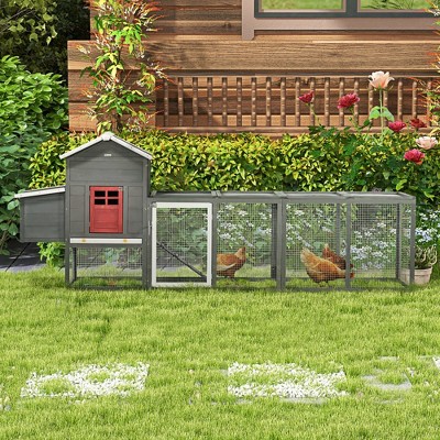 Extra Large Storm Gray and Brick Red Wooden Chicken Coop with Run