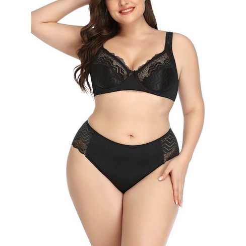 Agnes Orinda Women's Plus Size Underwire Push-up Lace Trim Adjustable  Straps Comfort Bra And Panty Set Black 40c : Target