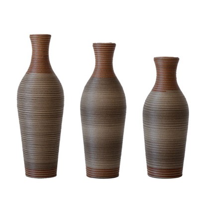 Infurnic Decorative Vases Set of 3 Designer Vases Artificial Rattan Vases for Living Room, Entryway, or Hallway, Brown, 24.8"*9.84"*29.72"
